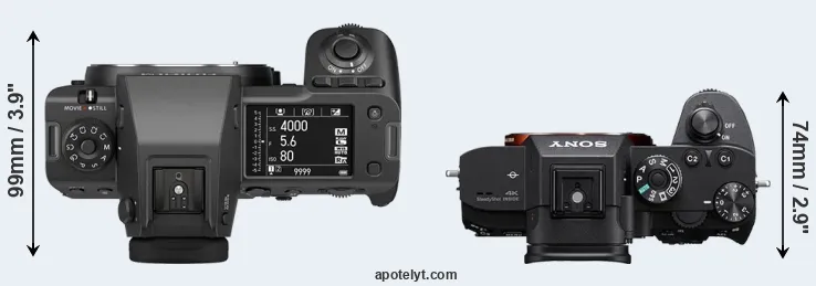 Compare GFX 100 II versus A7R III top