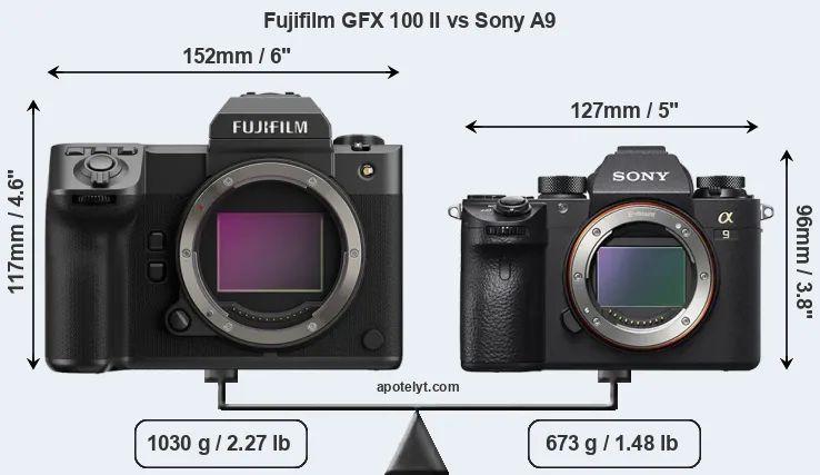 Size Fujifilm GFX 100 II vs Sony A9