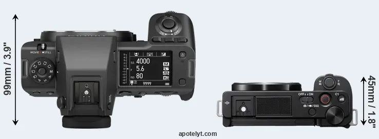 Compare GFX 100 II versus ZV-E10 top