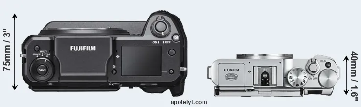 Compare GFX 100 versus X-A2 top