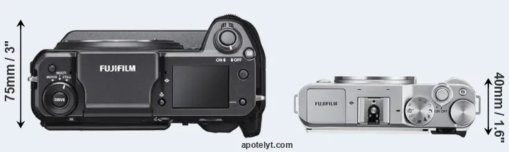 Compare GFX 100 versus X-A3 top