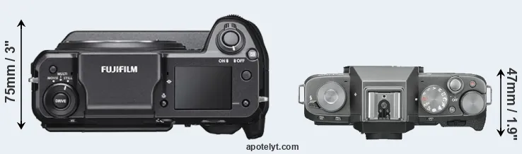 Compare GFX 100 versus X-T100 top