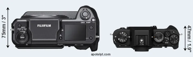 Compare GFX 100 versus X-T30 II top
