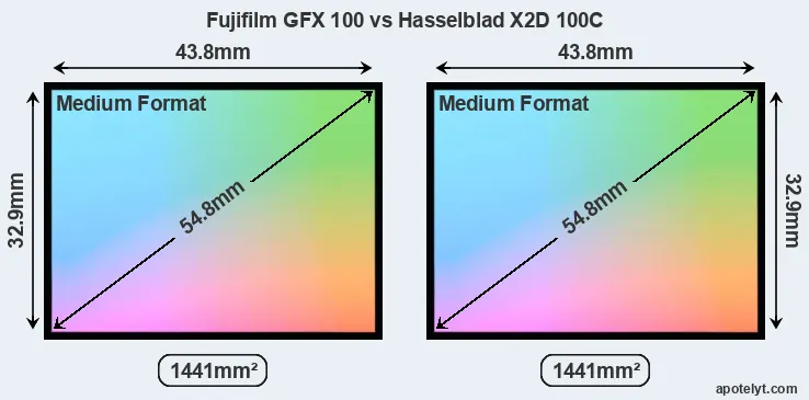 Fujifilm GFX 100 and Hasselblad X2D 100C sensor measures