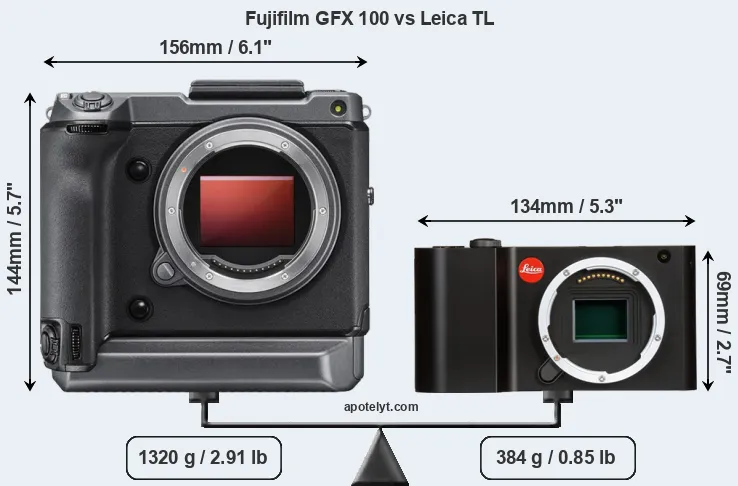 Size Fujifilm GFX 100 vs Leica TL