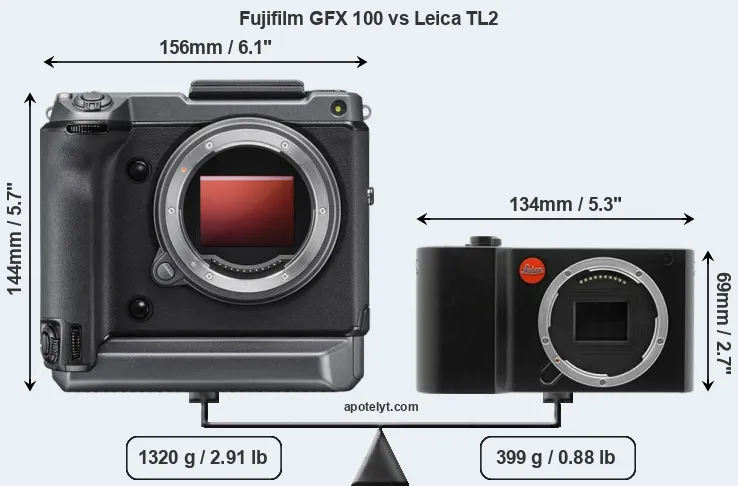 Size Fujifilm GFX 100 vs Leica TL2