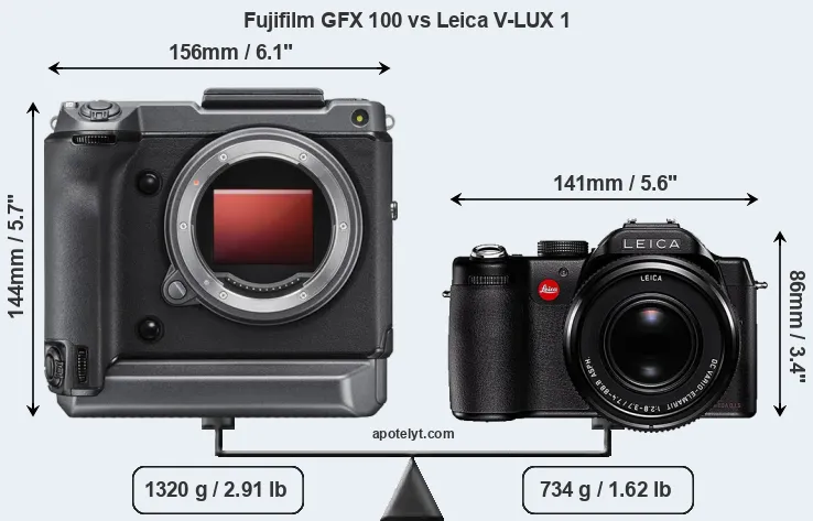 Size Fujifilm GFX 100 vs Leica V-LUX 1