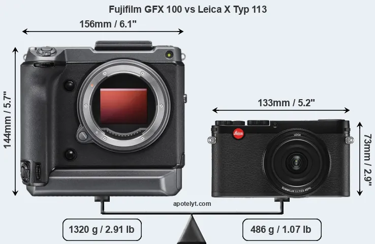 Size Fujifilm GFX 100 vs Leica X Typ 113