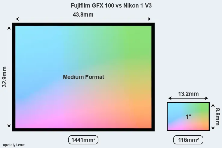 Fujifilm GFX 100 and Nikon 1 V3 sensor measures