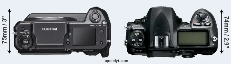 Compare GFX 100 versus D200 top
