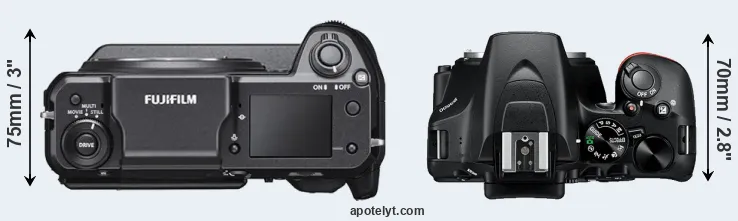 Compare GFX 100 versus D3500 top