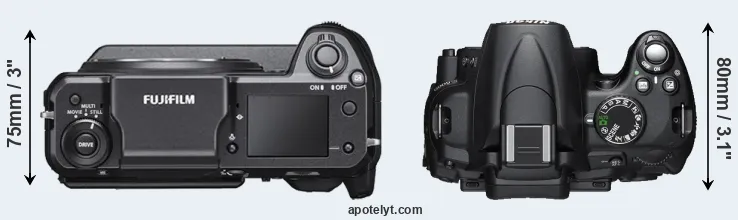 Compare GFX 100 versus D5000 top