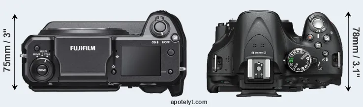 Compare GFX 100 versus D5200 top