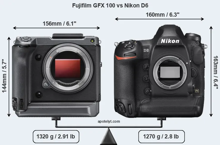 Size Fujifilm GFX 100 vs Nikon D6