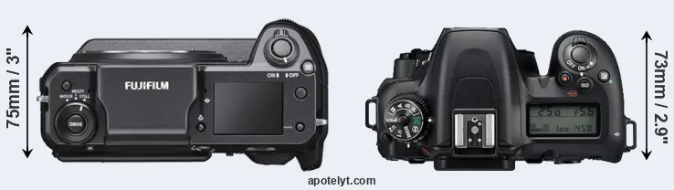 Compare GFX 100 versus D7500 top