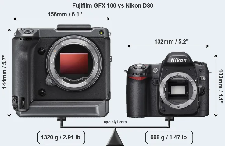 Size Fujifilm GFX 100 vs Nikon D80