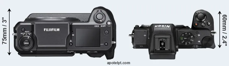Compare GFX 100 versus Z50 top