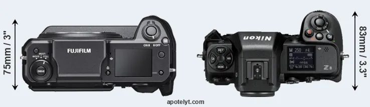 Compare GFX 100 versus Z8 top