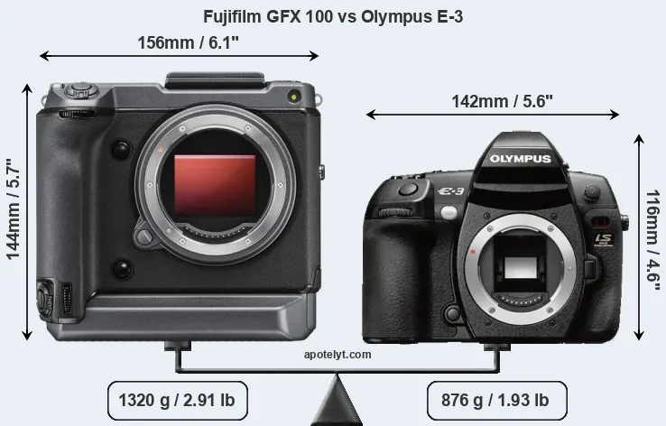 Size Fujifilm GFX 100 vs Olympus E-3
