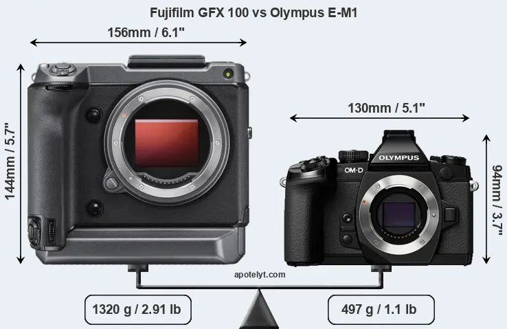 Size Fujifilm GFX 100 vs Olympus E-M1