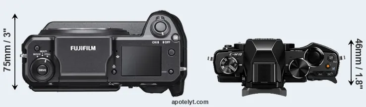 Compare GFX 100 versus E-M10 top