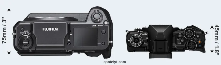 Compare GFX 100 versus E-M5 II top