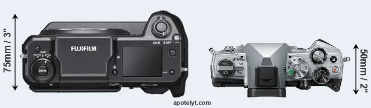 Compare GFX 100 versus E-M5 III top