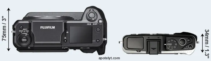 Compare GFX 100 versus E-P3 top