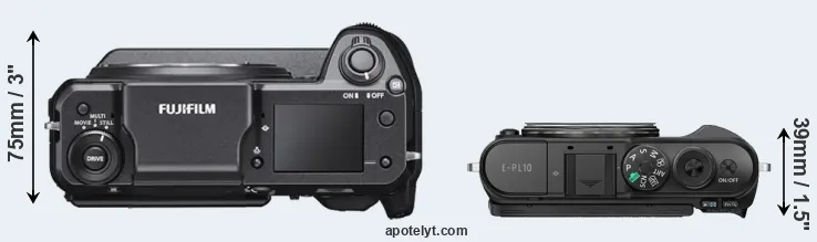 Compare GFX 100 versus E-PL10 top
