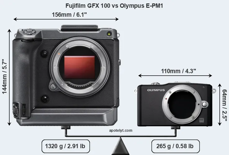 Size Fujifilm GFX 100 vs Olympus E-PM1