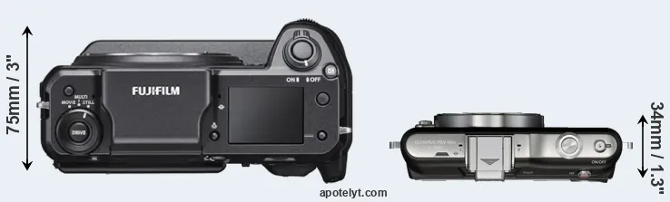 Compare GFX 100 versus E-PM1 top