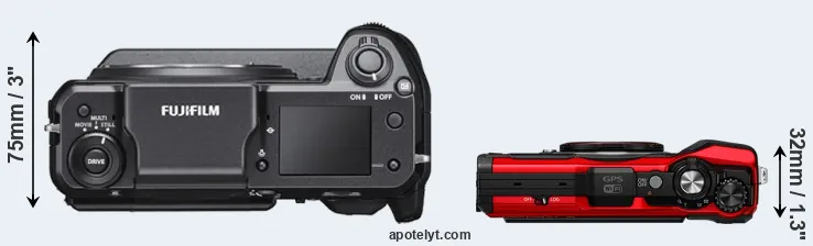 Compare GFX 100 versus TG-6 top