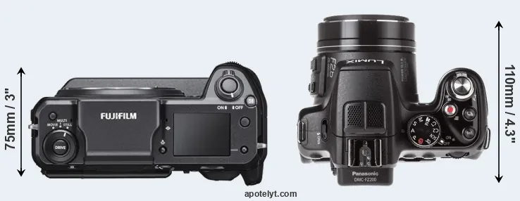 Compare GFX 100 versus FZ200 top