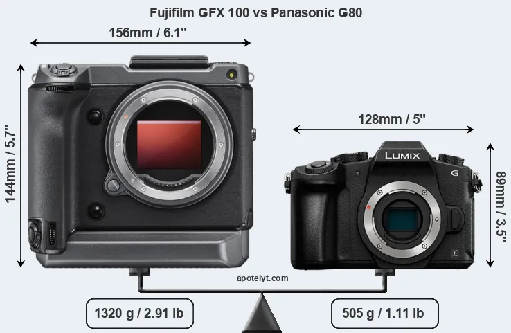 Size Fujifilm GFX 100 vs Panasonic G80