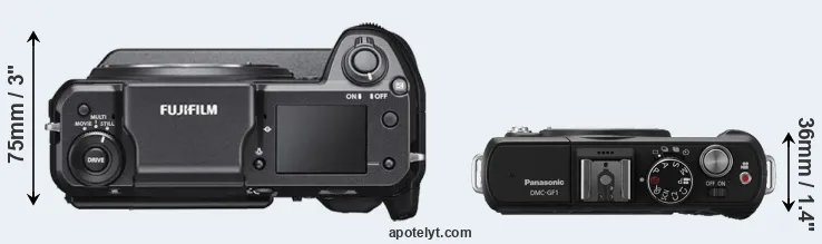 Compare GFX 100 versus GF1 top