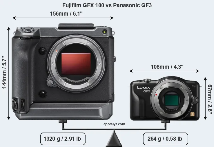 Size Fujifilm GFX 100 vs Panasonic GF3