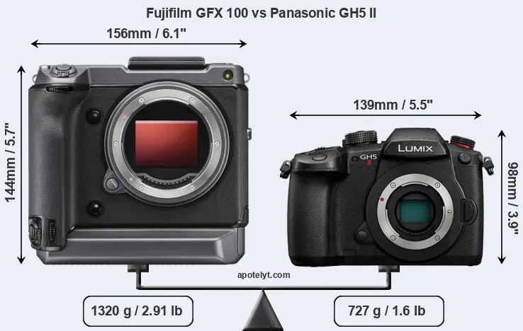 Size Fujifilm GFX 100 vs Panasonic GH5 II