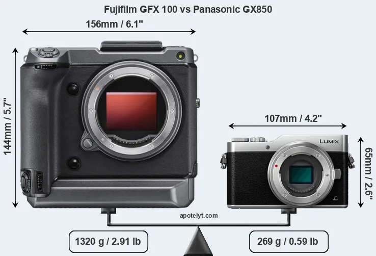Size Fujifilm GFX 100 vs Panasonic GX850