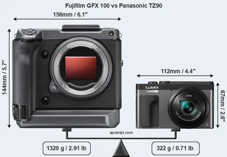 Size Fujifilm GFX 100 vs Panasonic TZ90