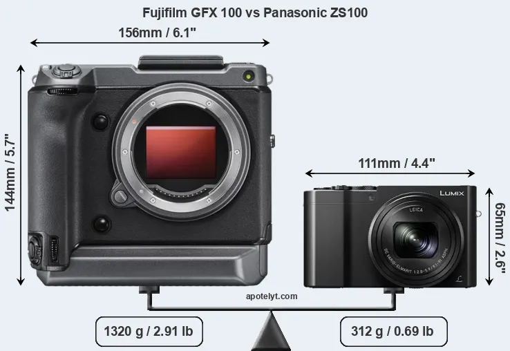 Size Fujifilm GFX 100 vs Panasonic ZS100