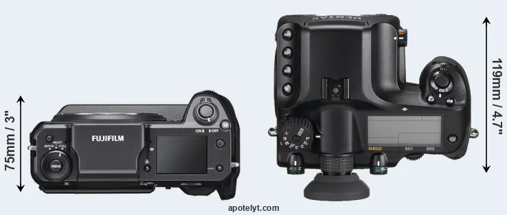 Compare GFX 100 versus 645D top