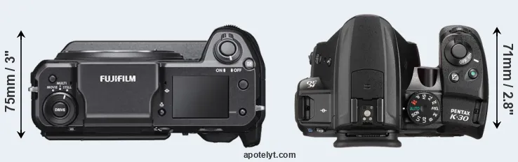 Compare GFX 100 versus K-30 top