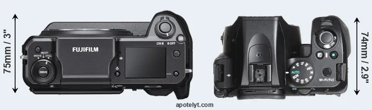Compare GFX 100 versus K-70 top
