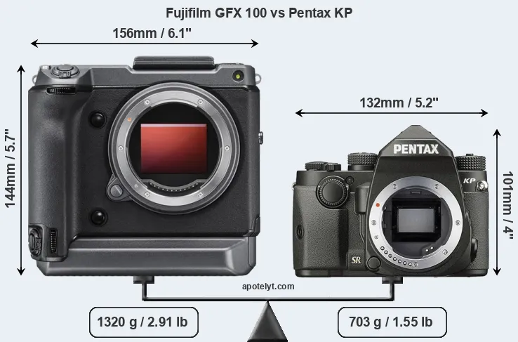 Size Fujifilm GFX 100 vs Pentax KP