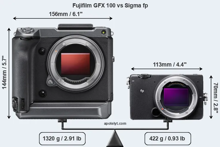 Size Fujifilm GFX 100 vs Sigma fp
