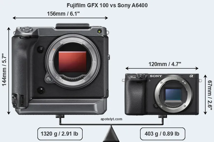 Size Fujifilm GFX 100 vs Sony A6400