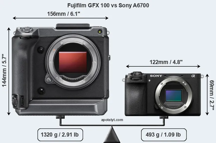 Size Fujifilm GFX 100 vs Sony A6700