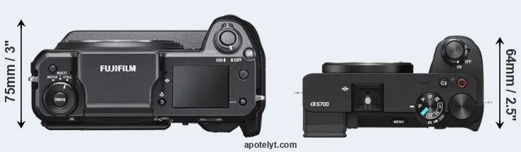 Compare GFX 100 versus A6700 top