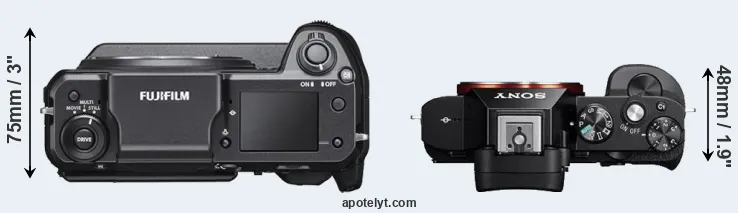 Compare GFX 100 versus A7 top