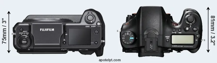 Compare GFX 100 versus A77 top